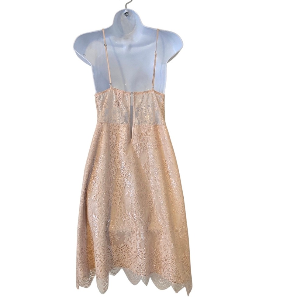 Victorias Secret Peach Beige Lace Shimmer Slip Dress Small Scalloped Hem V-Neck - Picture 3 of 5
